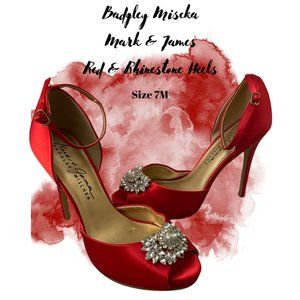 Badgley Mischka Mark + James Red & Rhinestone Satin Heels